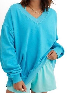 Aerie Vacay  Relaxed V-Neck Oversized Sweater in Bright Turquoise Size XS